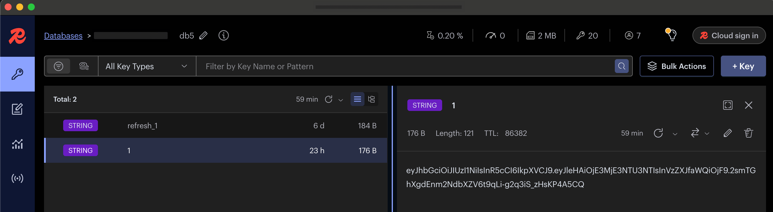 Redis te Tutlan token kayıtları